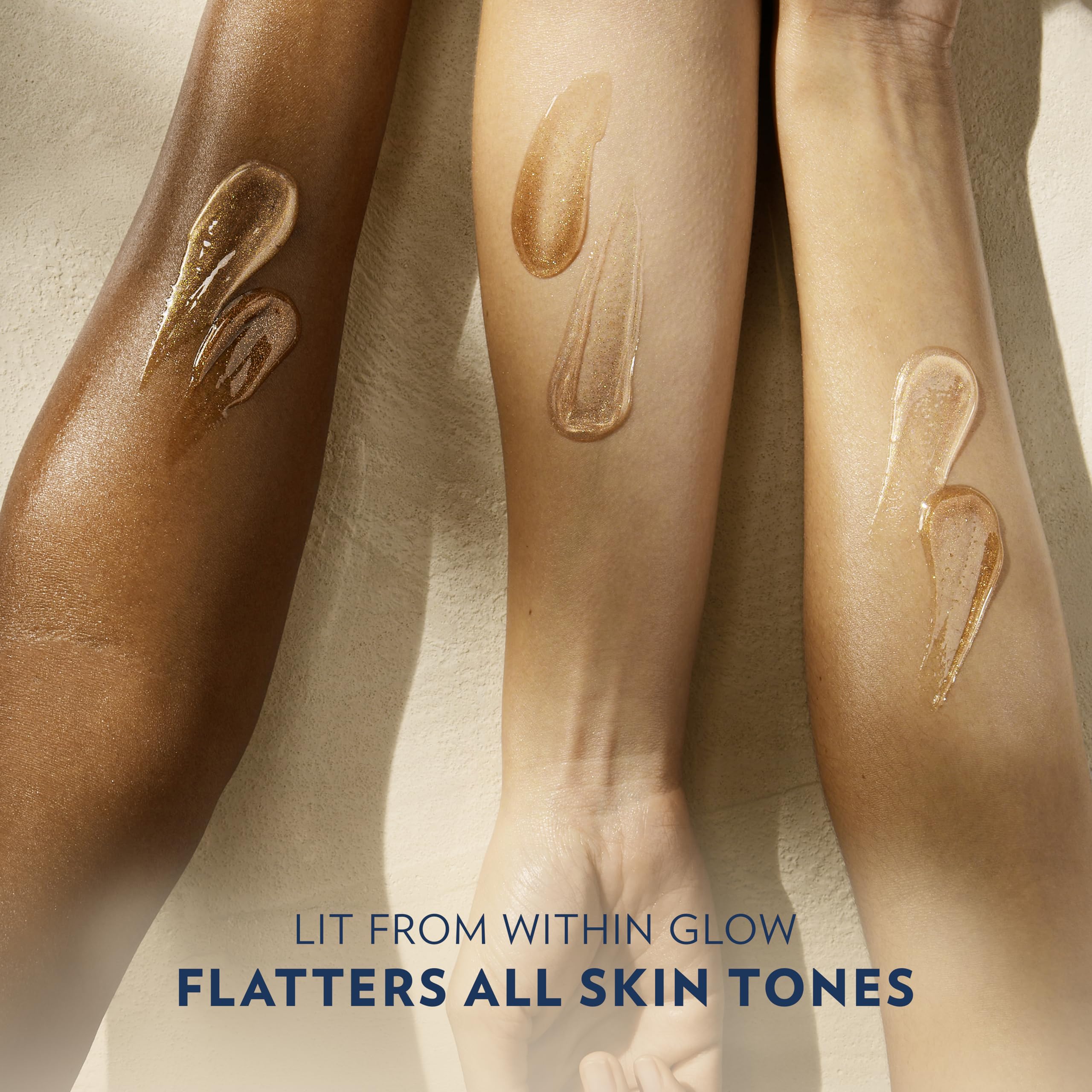 Vaseline on arms and legs catching sunlight for luminous skin