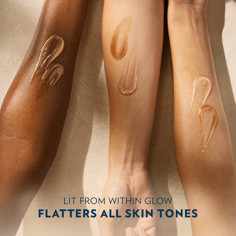 Vaseline on arms and legs catching sunlight for luminous skin