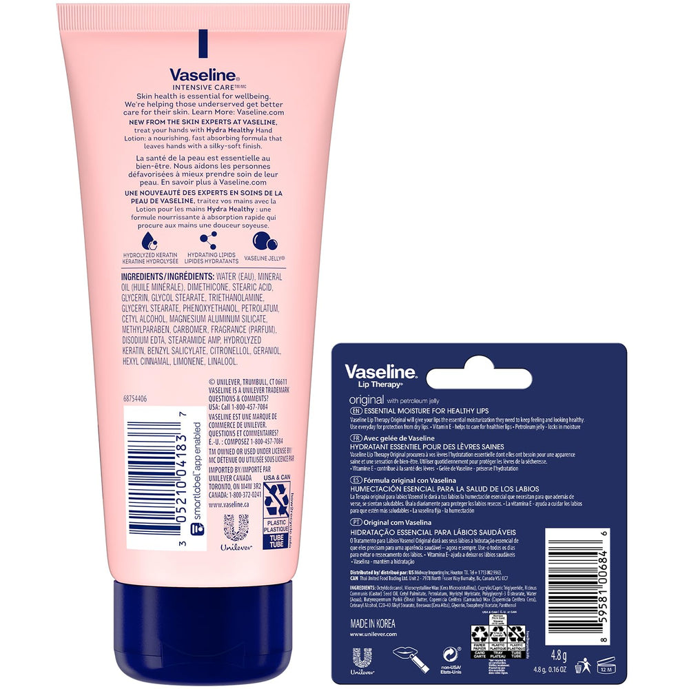 Vaseline lip balm tube front view, compact protection for dry lips