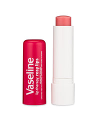 Vaseline Lip Rosy applied on lips showing subtle rosy tint and hydration
