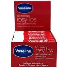 Vaseline Lip Rosy front packaging showing 12-stick value and product benefits