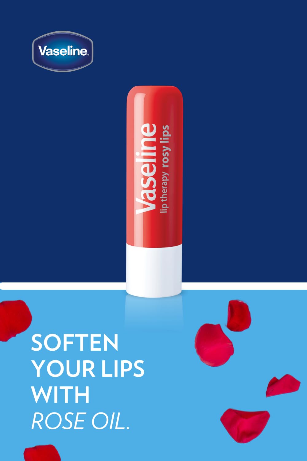Vaseline Lip Rosy next to a coin showing compact, pocket-sized convenience