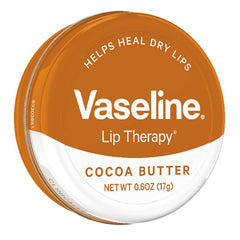 Vaseline Lip Therapy lid detail with clear logo highlighting durable tin and secure closure