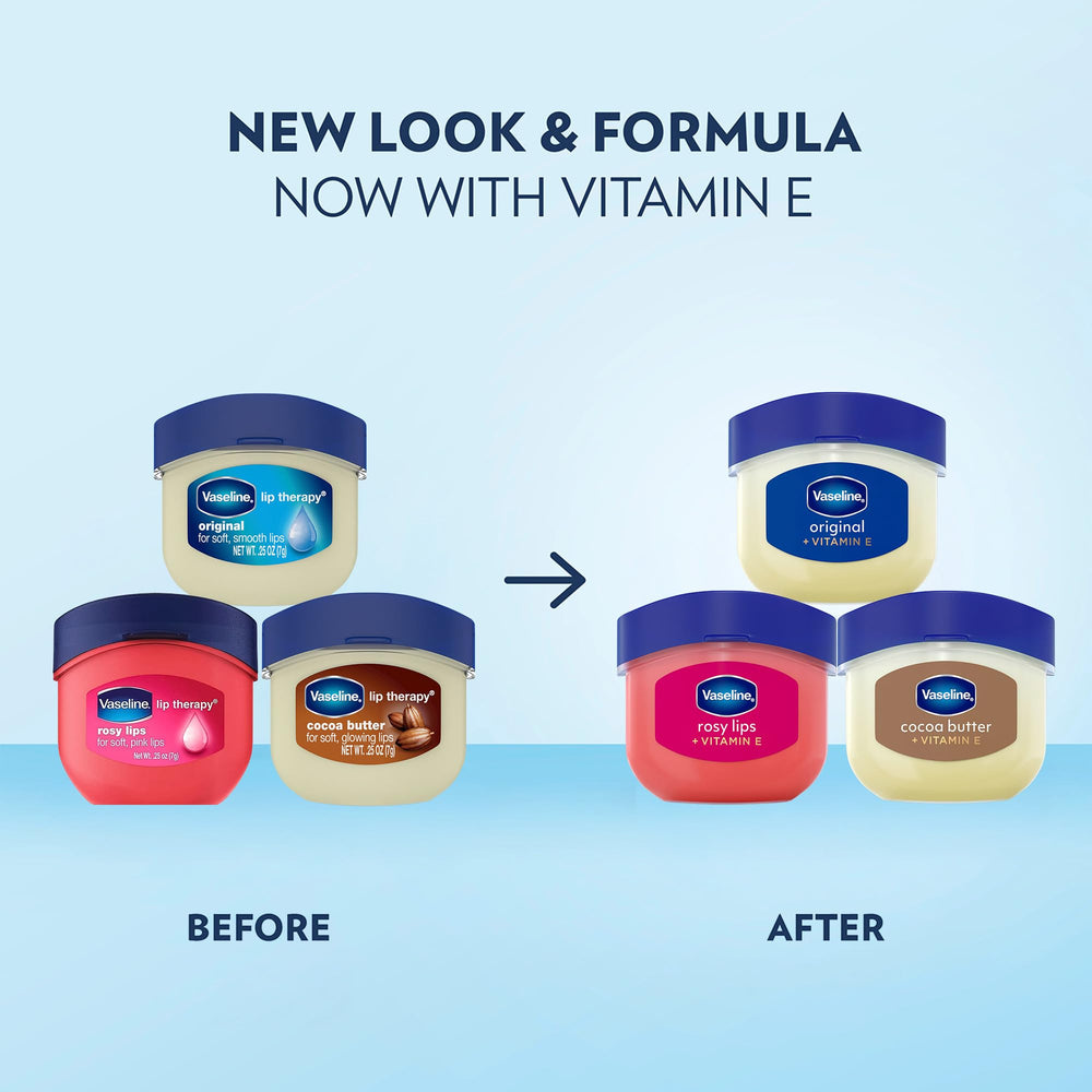 Vaseline Rosy Lips open, sheer pink tint visible for subtle color
