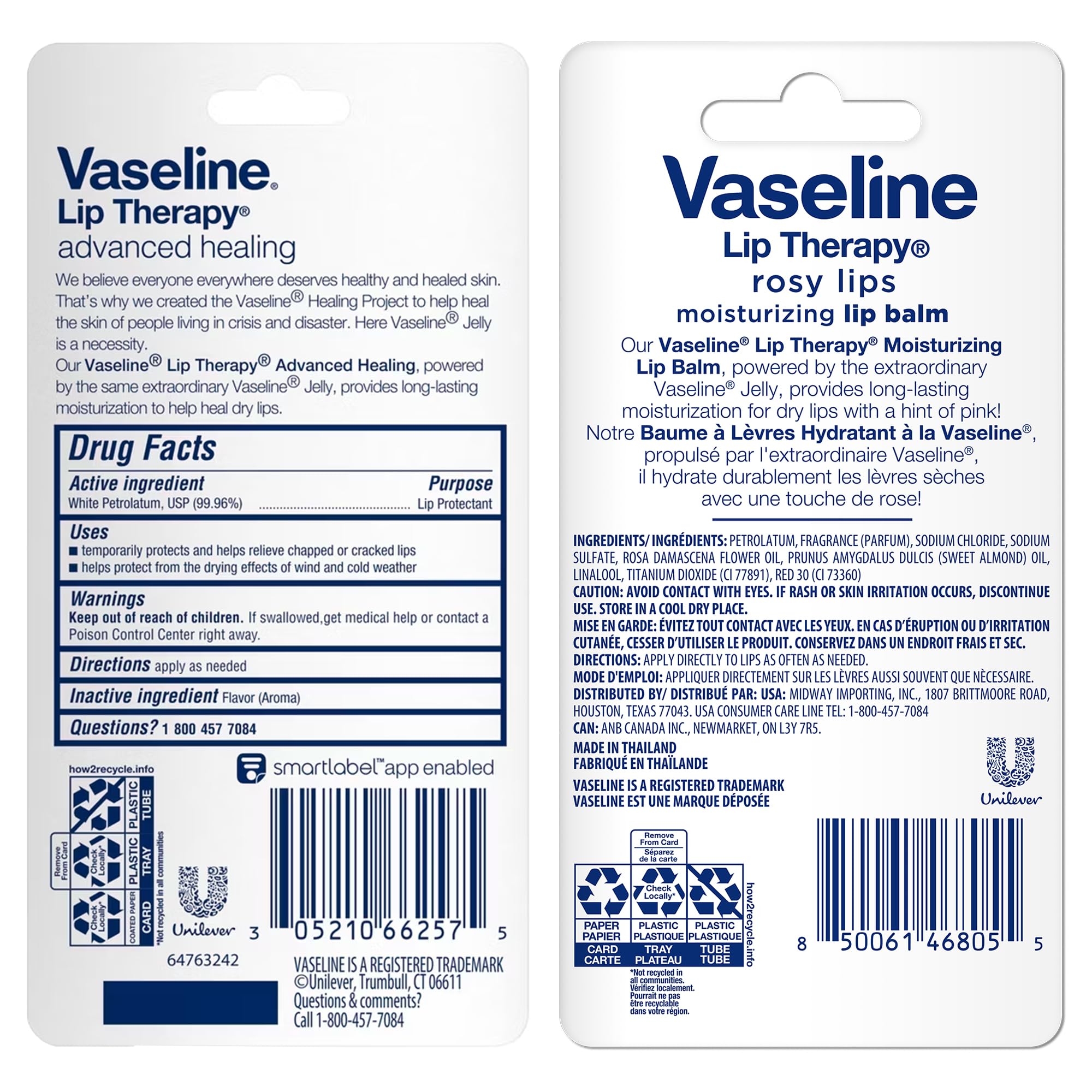 Vaseline Rosy Lips tube close-up highlighting soft pink tint benefit
