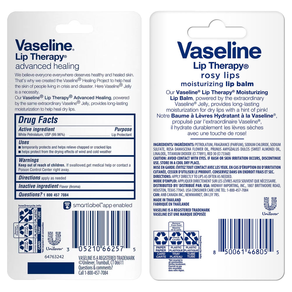 Vaseline Rosy Lips tube close-up highlighting soft pink tint benefit