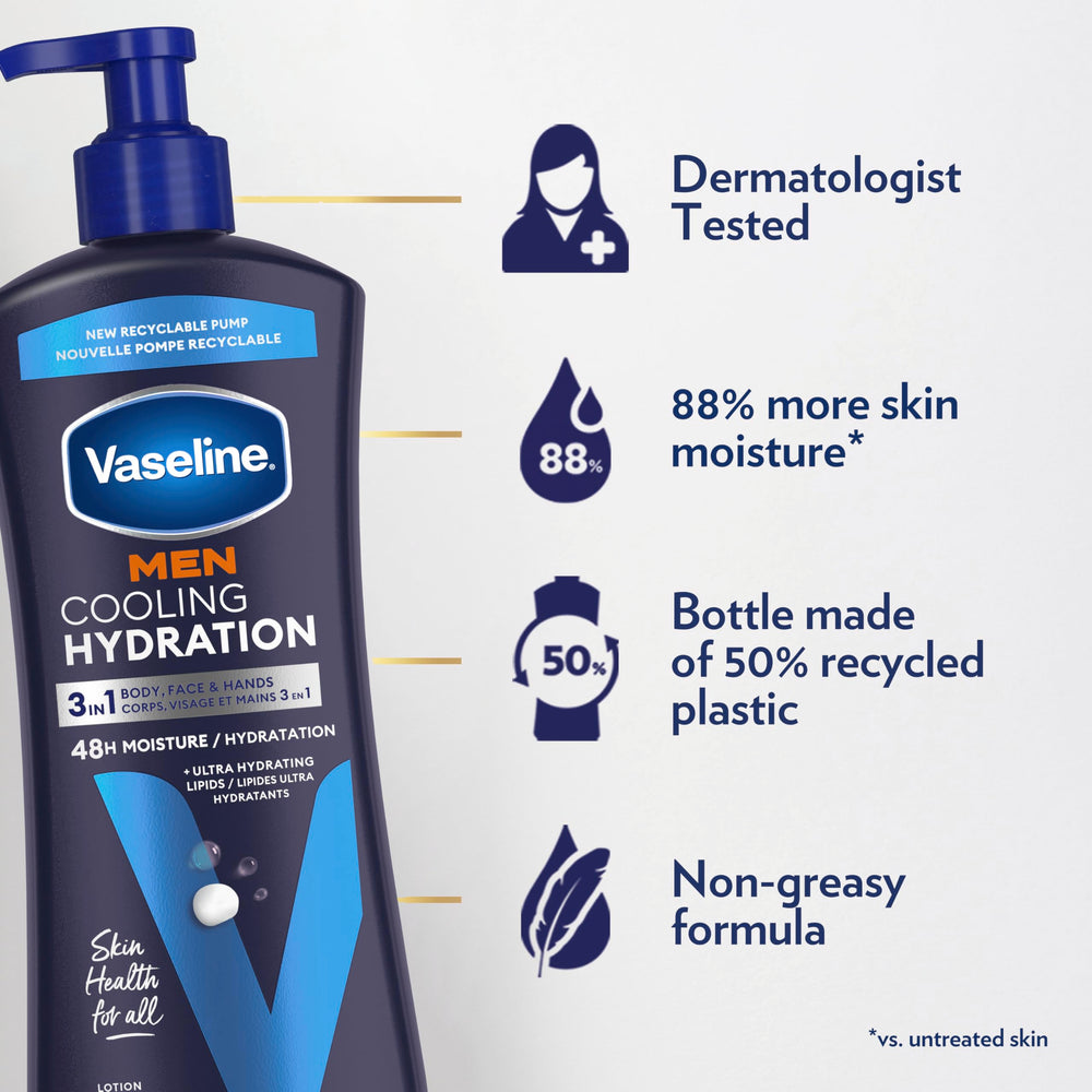Vaseline close-up label highlighting menthol for instant cooling sensation