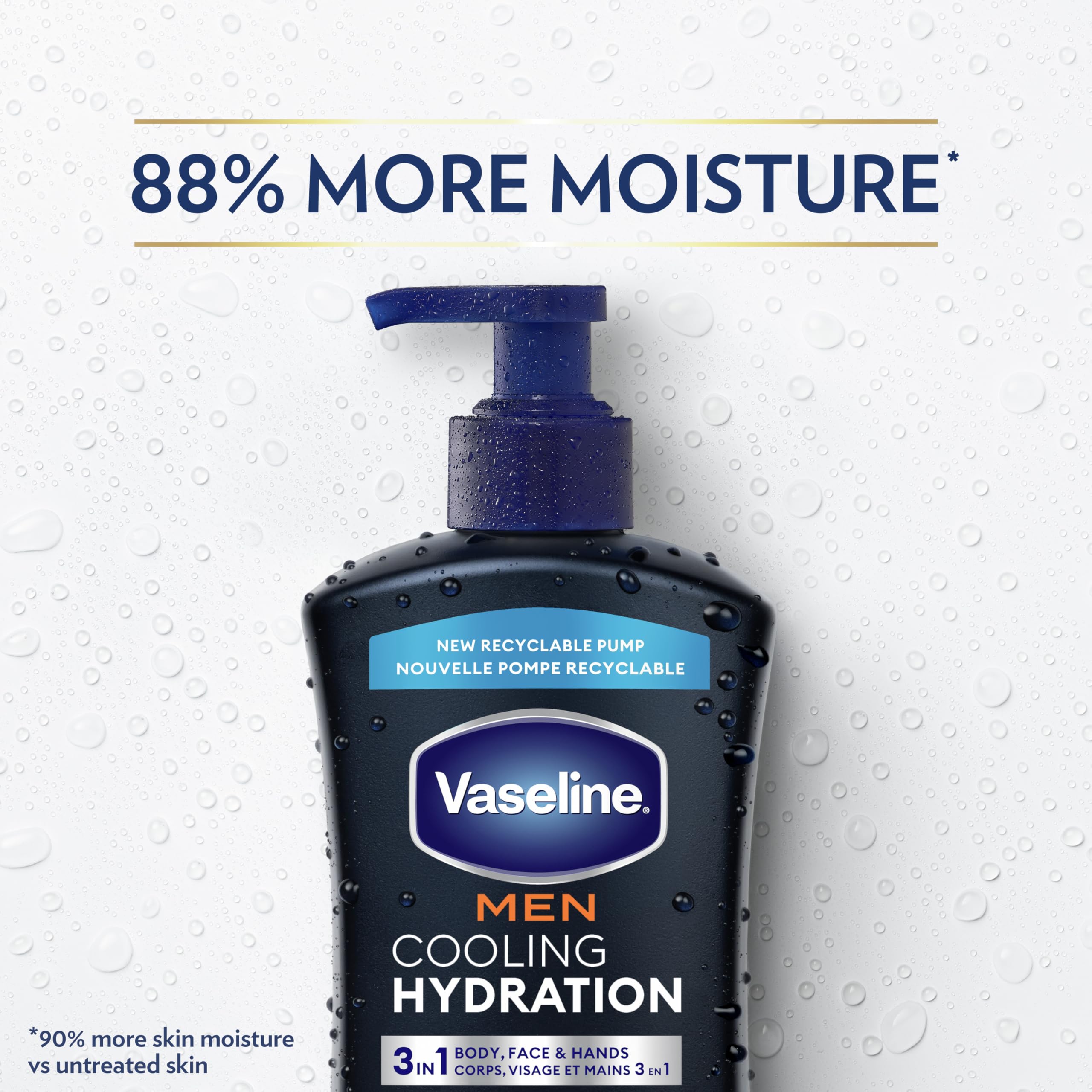 Vaseline bottle beside a hand to show the 20.3 oz size and scale