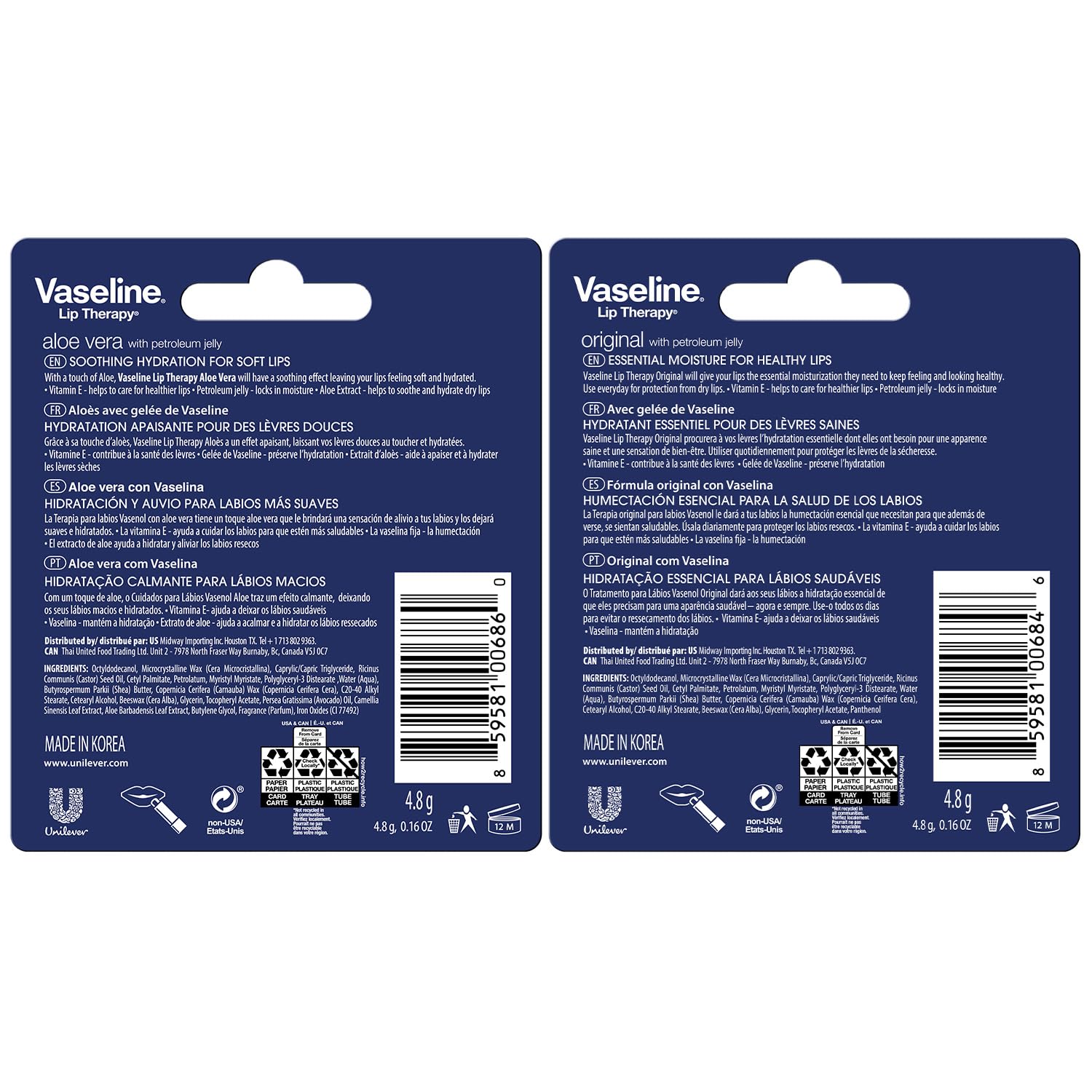 Vaseline Original lip stick close-up showing smooth balm and fast moisturizing benefit
