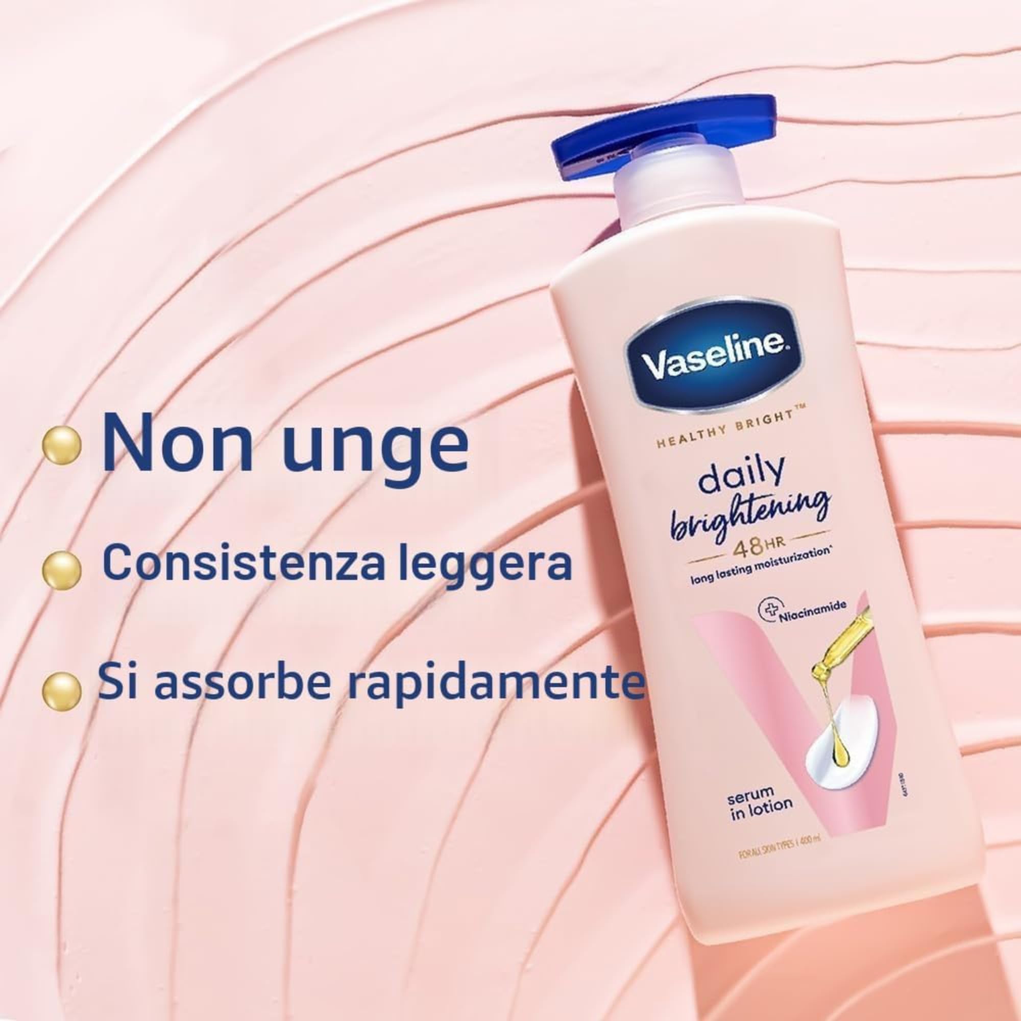 Vaseline lotion pour close-up showing silky texture and fast absorption benefit