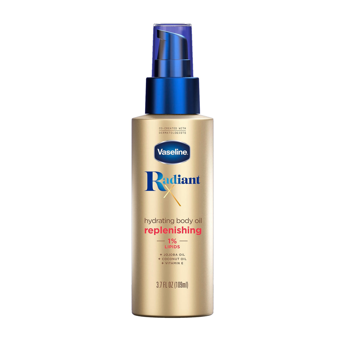 Vaseline radiant x front packaging showing product benefits and glow