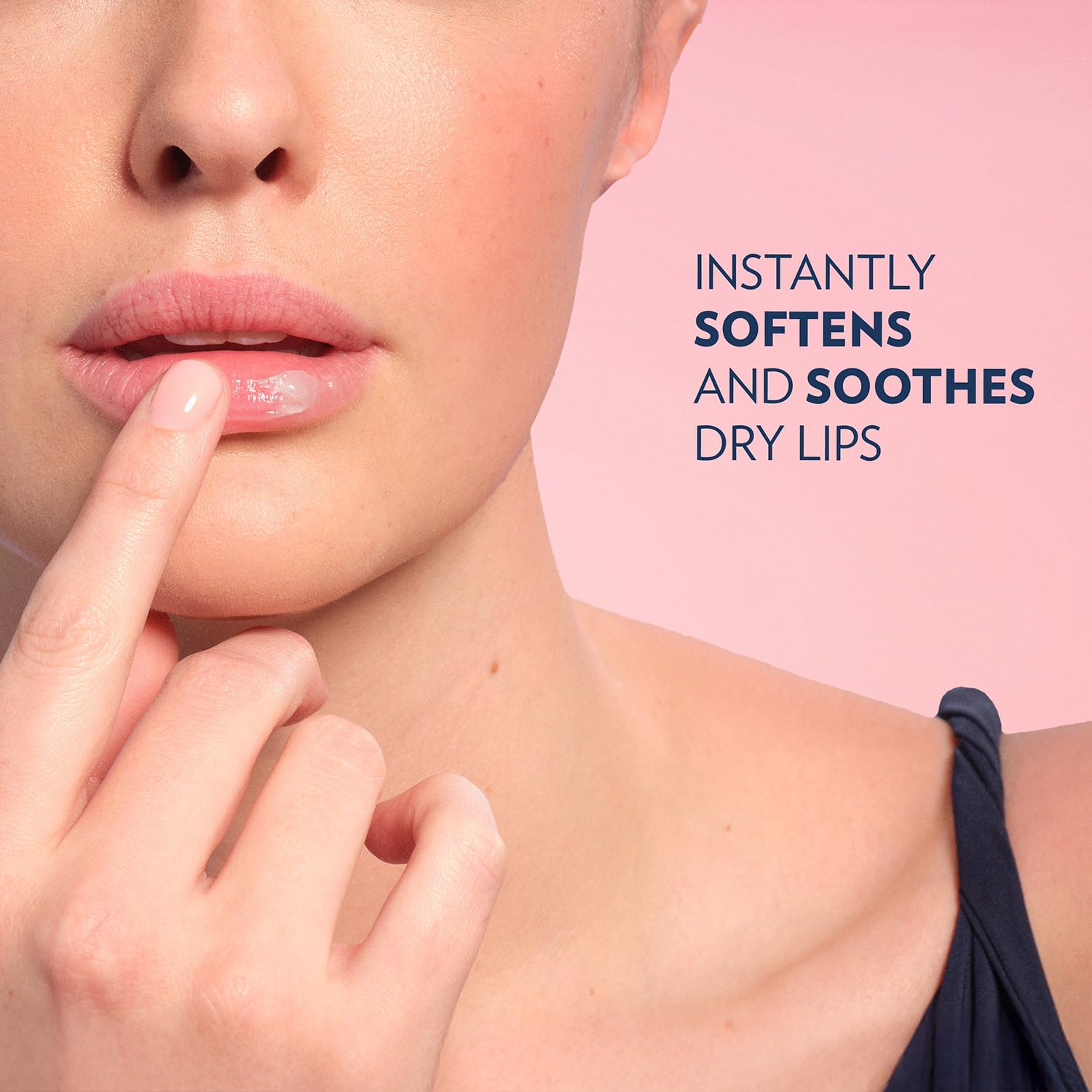 Close-up of subtle pink tint in Vaseline rosy lips delivering natural color