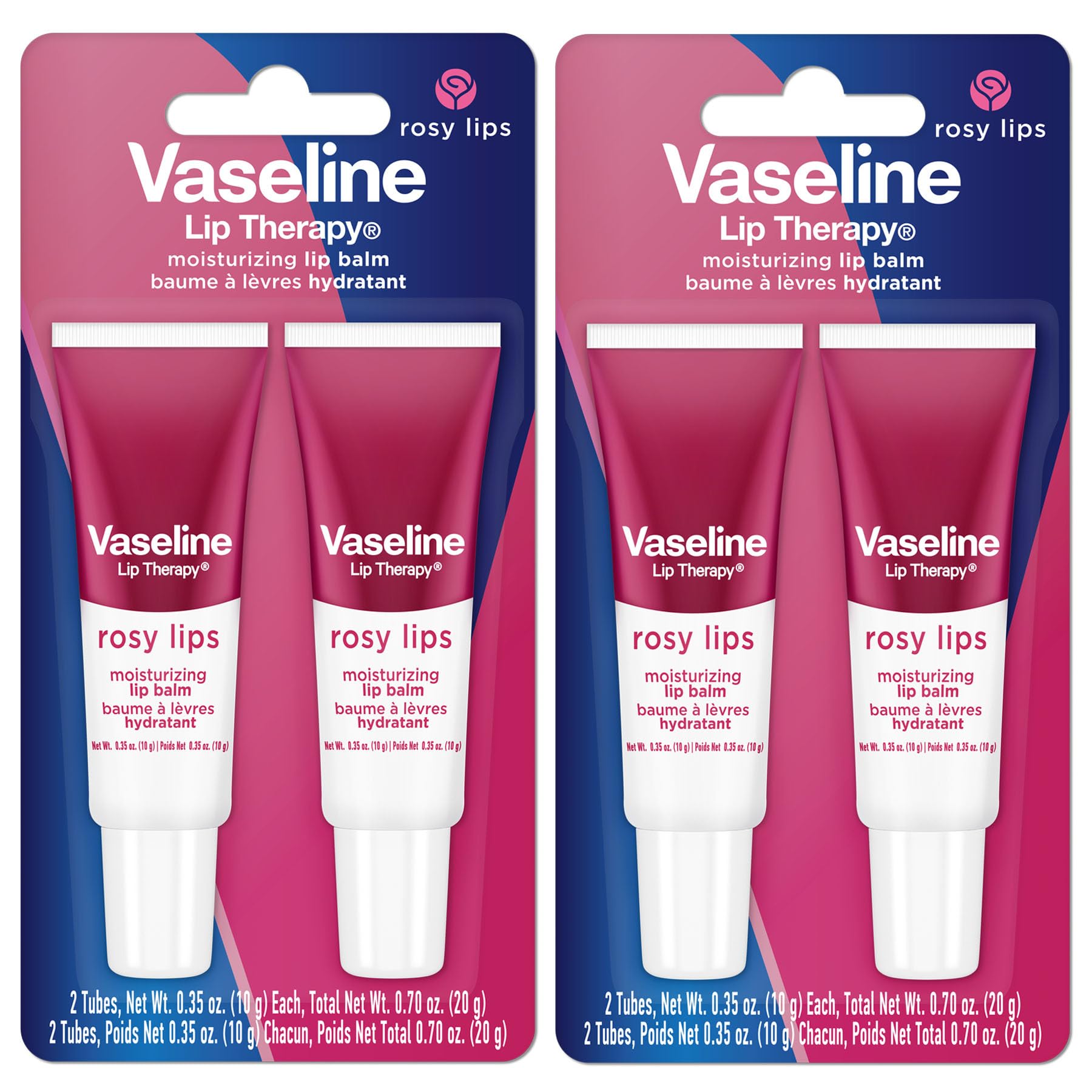 Vaseline tube front view showing rosy lip balm and portable comfort