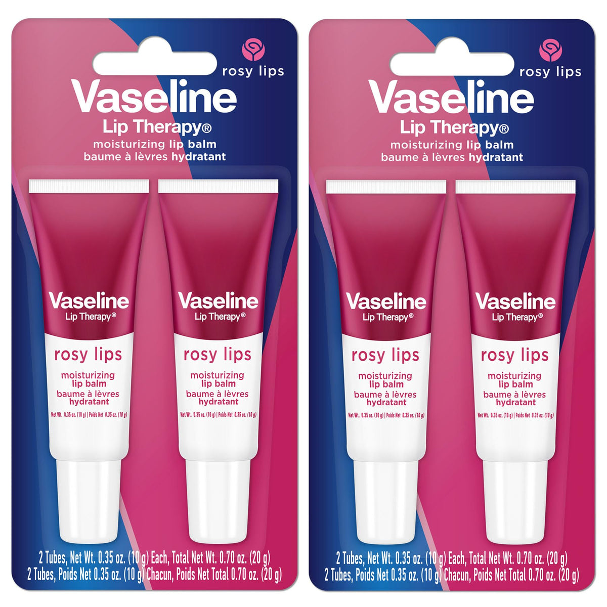 Vaseline tube front view showing rosy lip balm and portable comfort