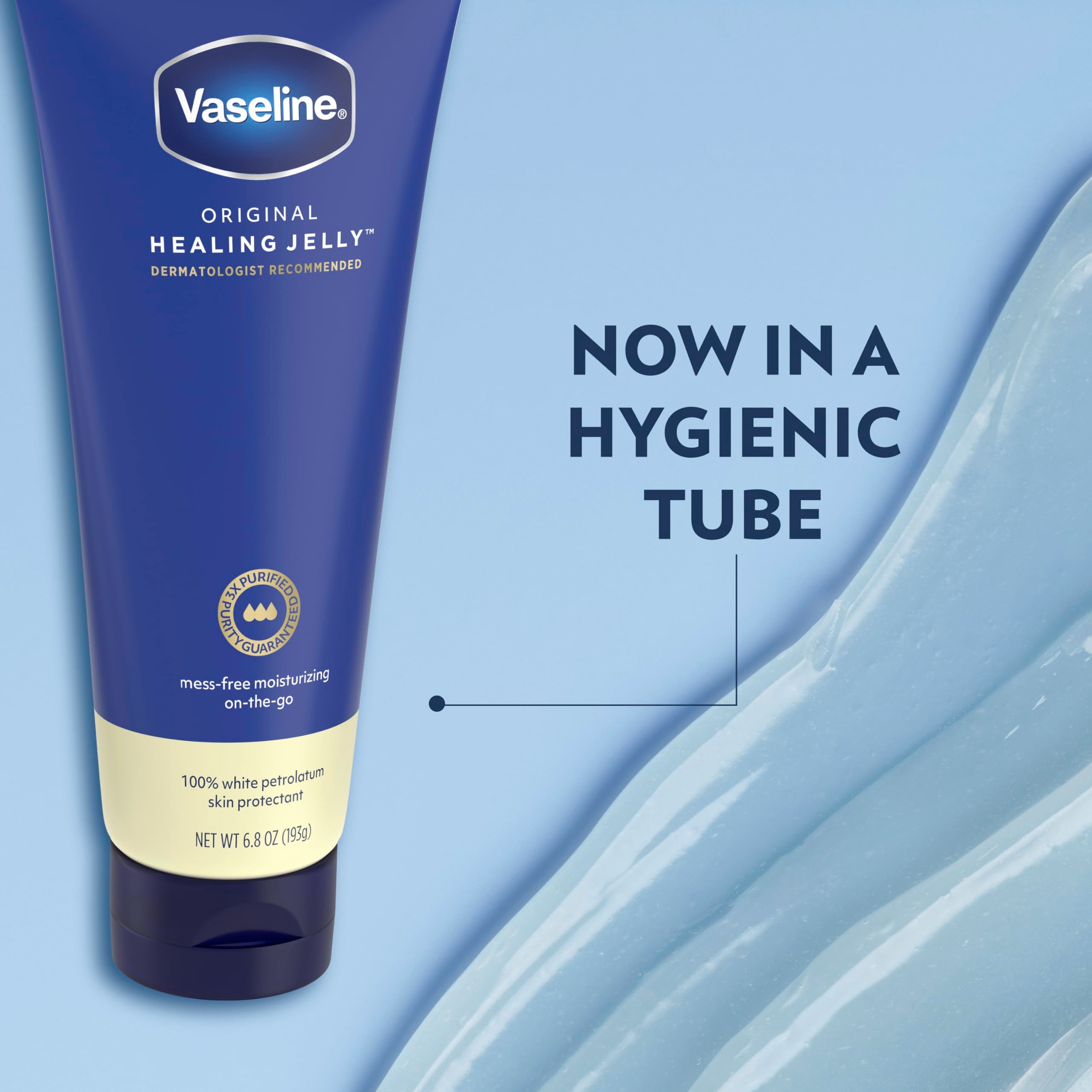 Close-up texture of Vaseline healing jelly demonstrating smooth occlusive barrier