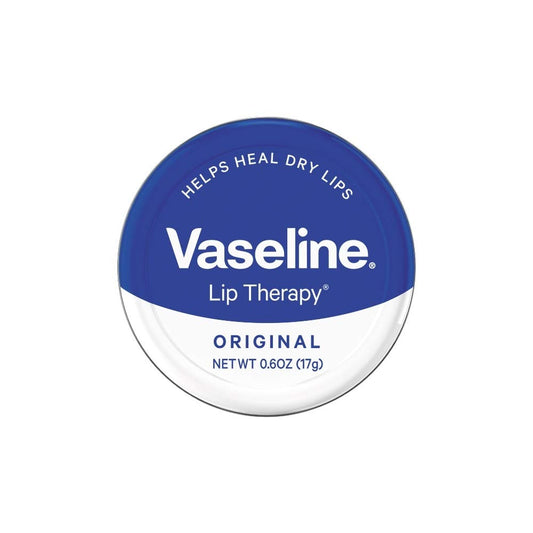 Vaseline front-facing steel tin pack of three showing brand and compact size benefit