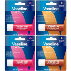 Vaseline variety pack front view showing four lip therapy sticks and benefits