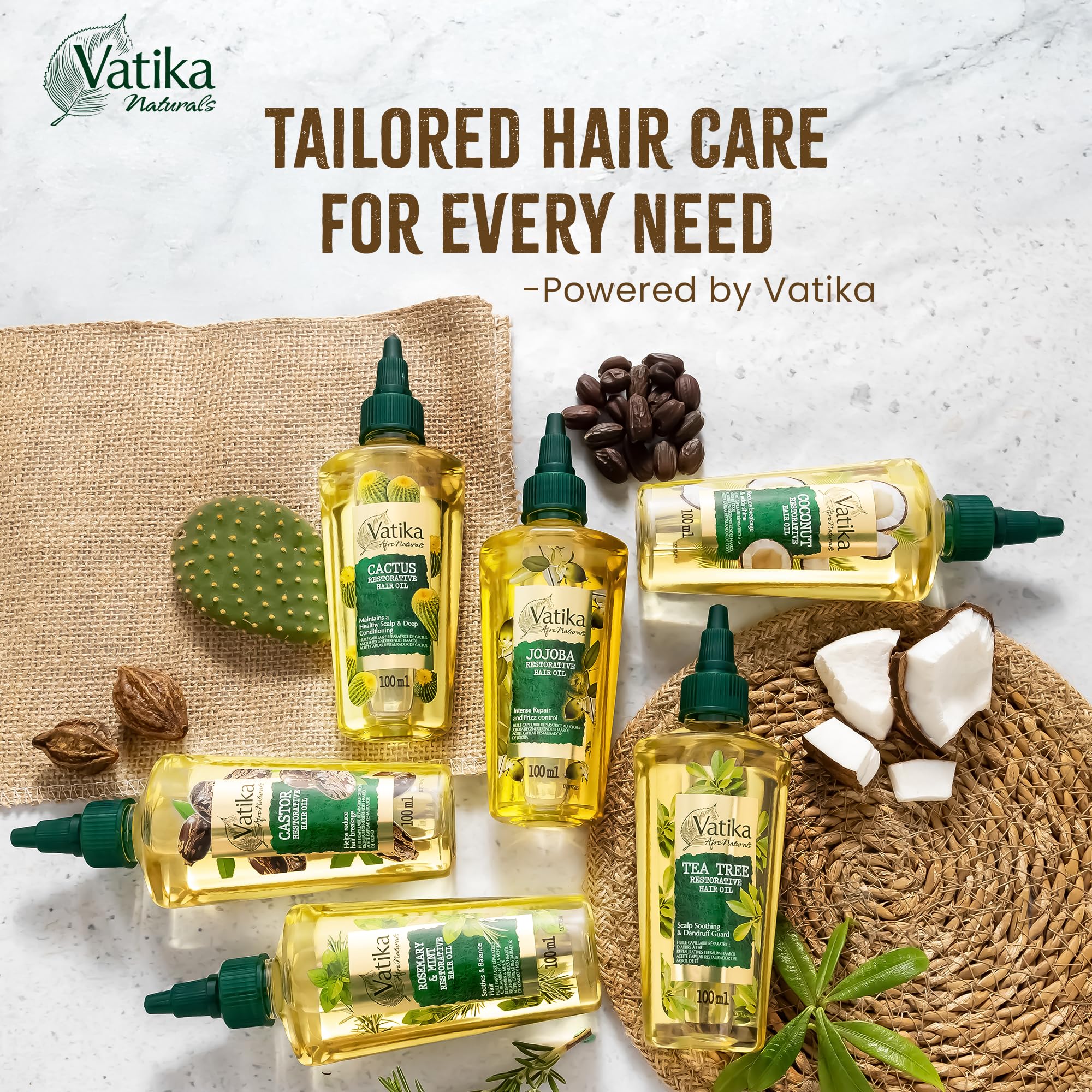 Vatika Curls ingredients display with rosemary and mint highlighting natural extracts