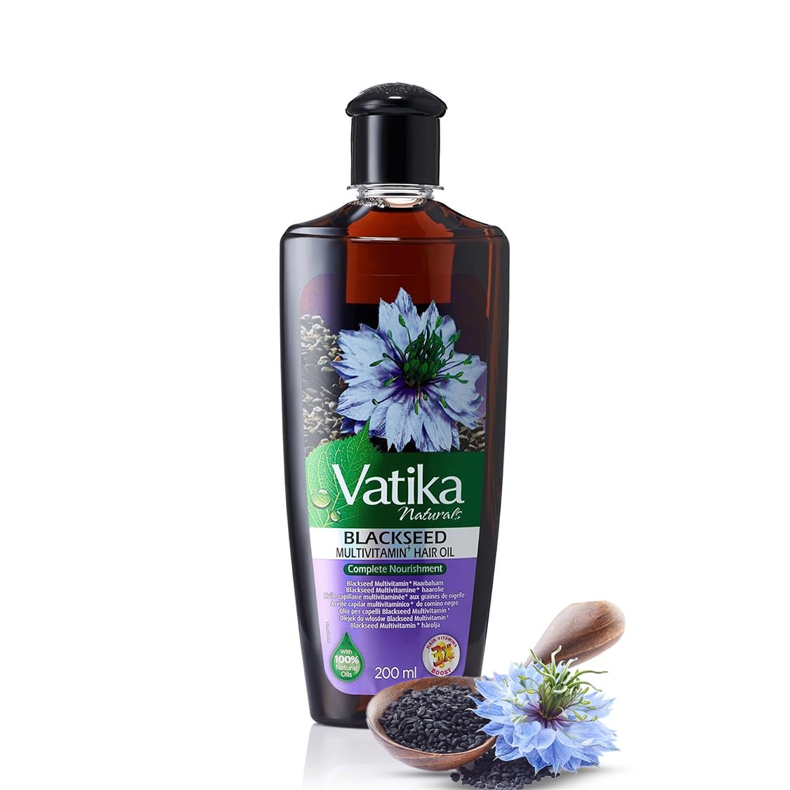 Vatika Dabur front packaging showing 200 ml bottle for clear product identification and shelf appeal