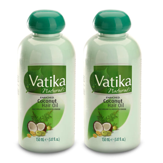 Vatika Naturals front packaging showing twin 150ml bottles and herbal branding benefit