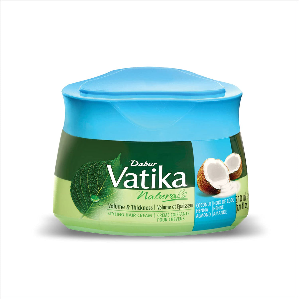 Vatika Naturals front jar showing label and coconut benefits