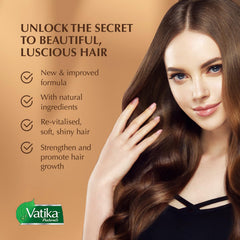 Vatika Naturals label close-up listing coconut and black seed, conveys ingredient transparency