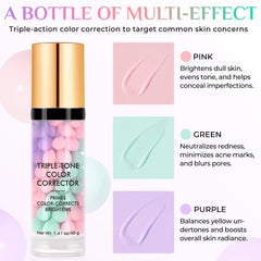 Vceeoy triple-tone pigments mix illustrating color-correcting benefit