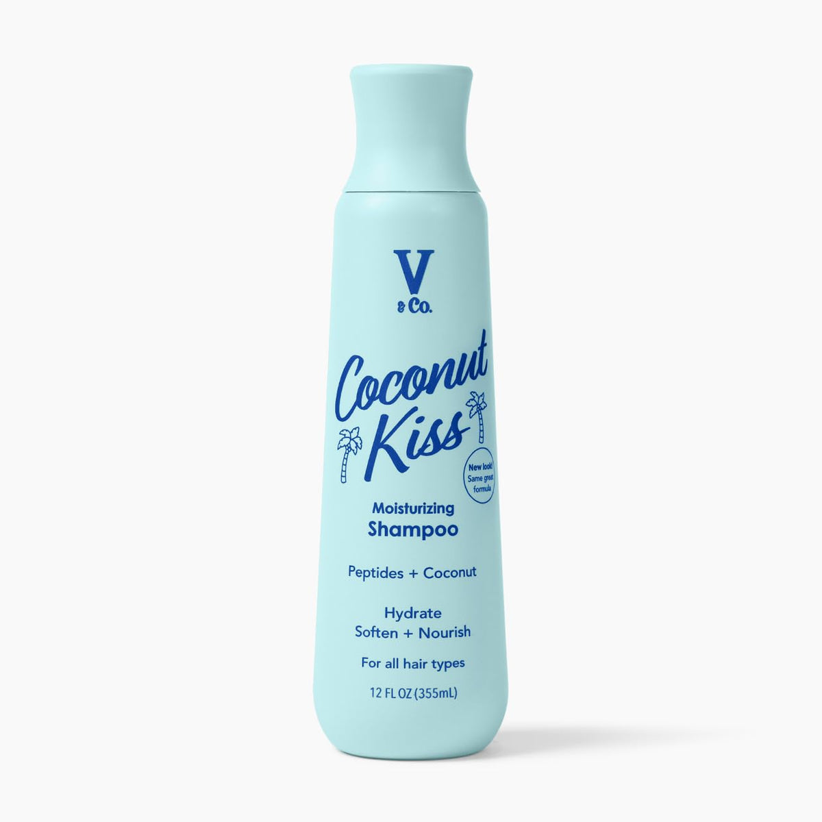 V&CO moisturizing shampoo front label showing clean packaging and benefits