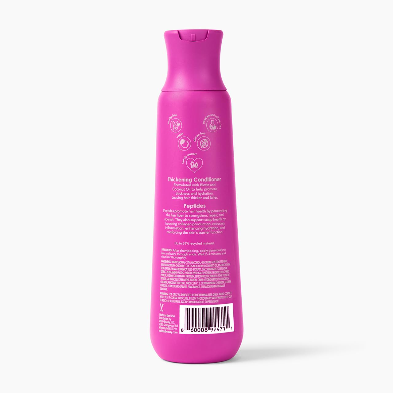 V&CO packaging recycled materials label emphasizing sustainability and recyclable benefit