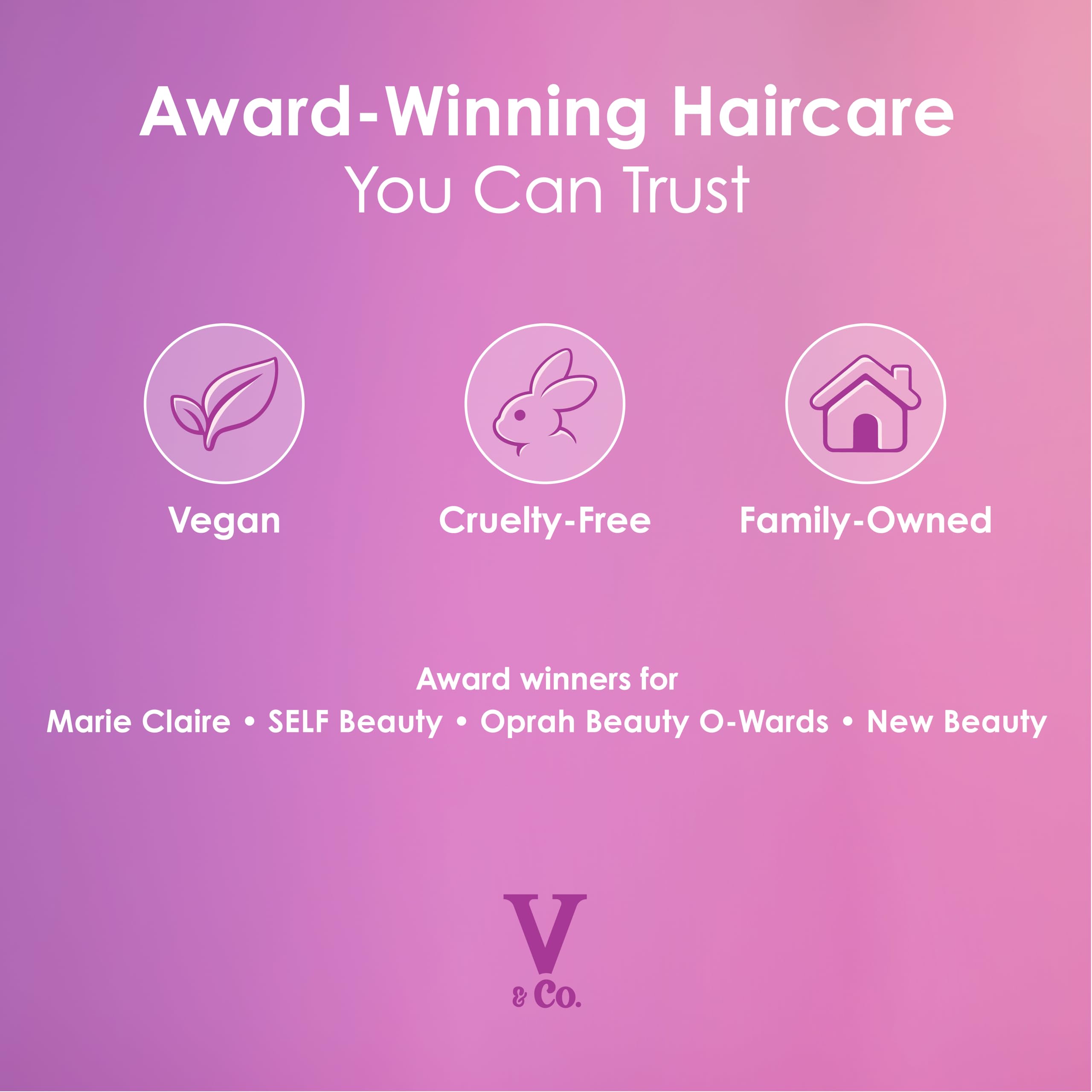 V&Co. shampoo pouring and foaming in palm, demonstrates gentle cleansing and lift