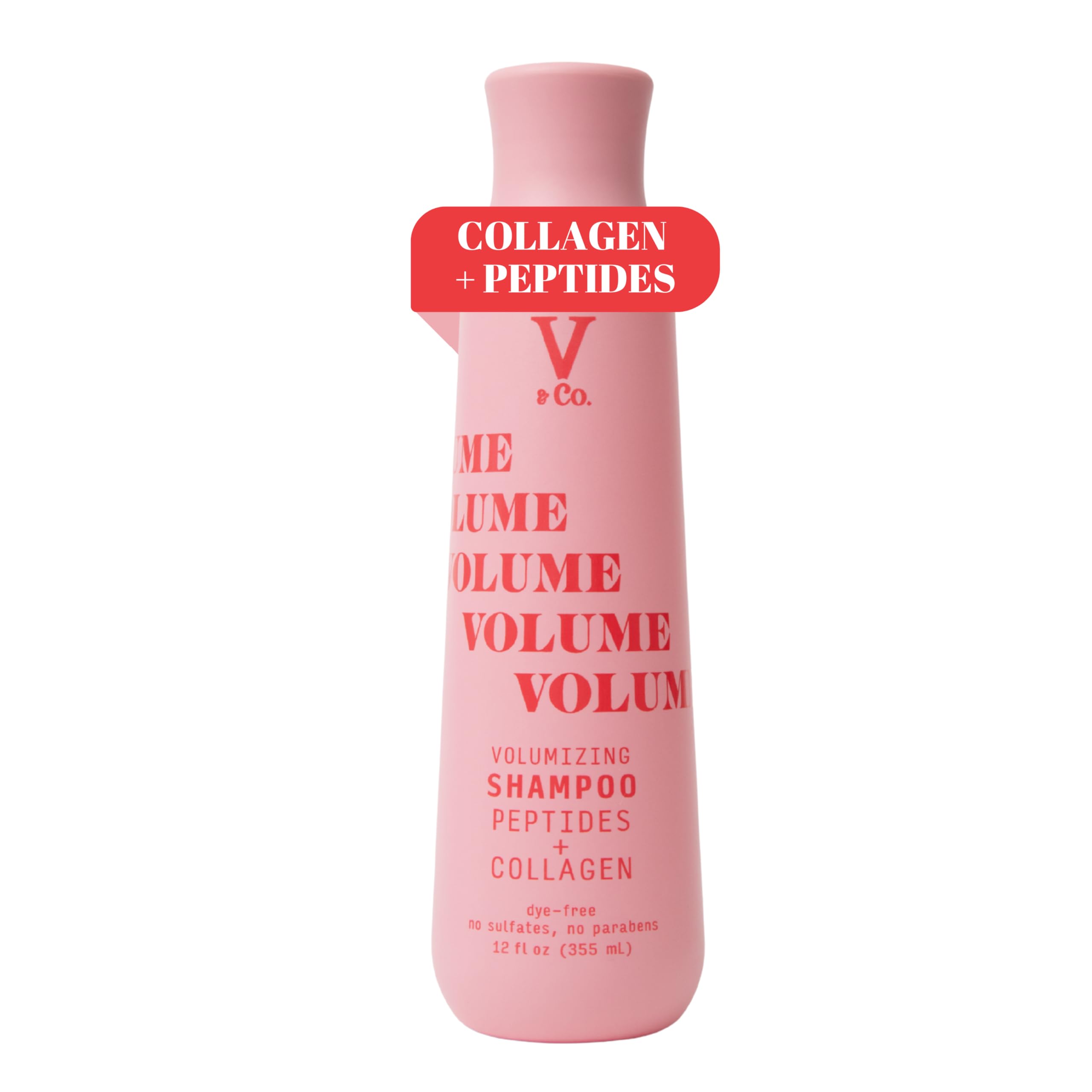 V&Co. volumizing shampoo front bottle showing label and benefits