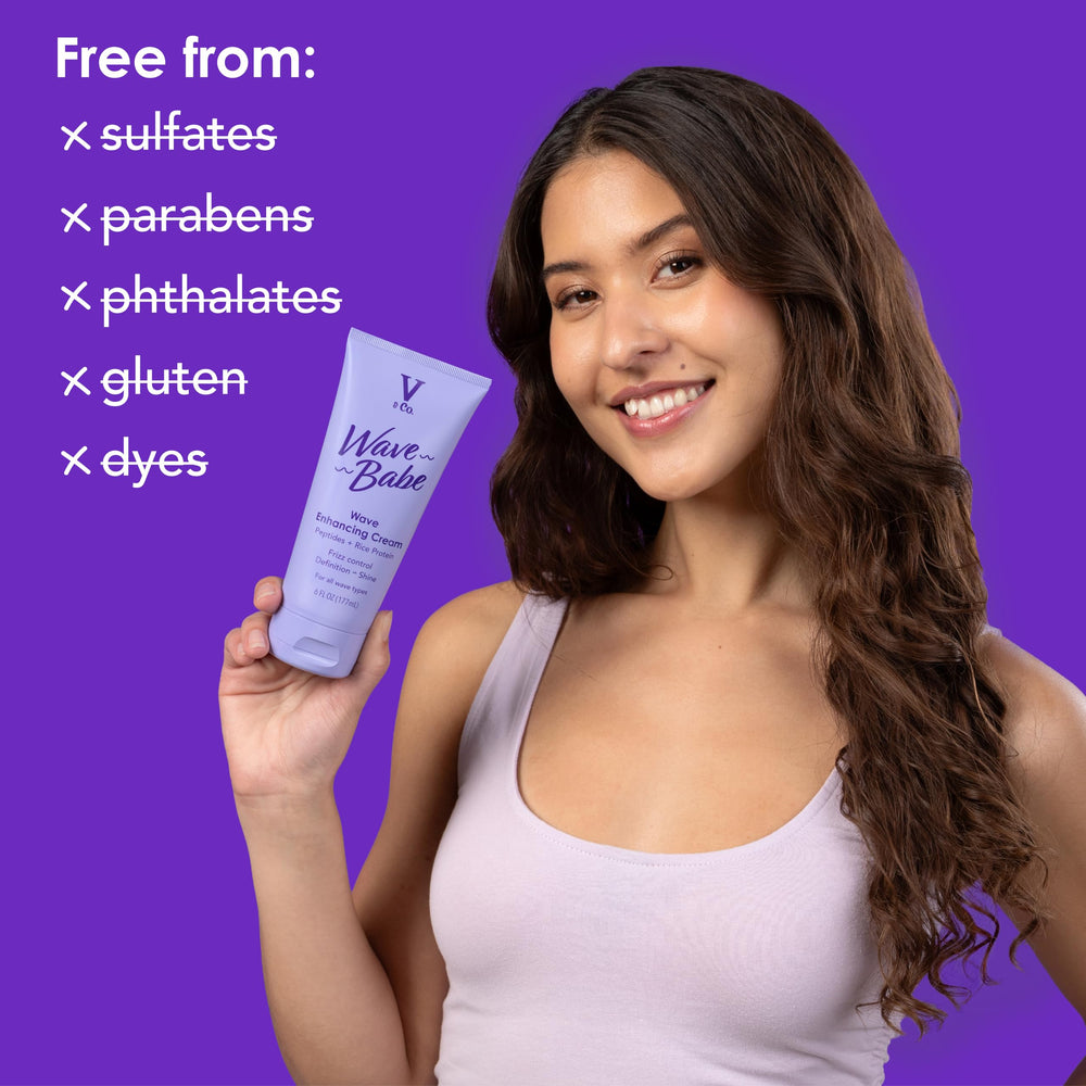 V&CO being applied to damp hair for defined, frizz-controlled waves