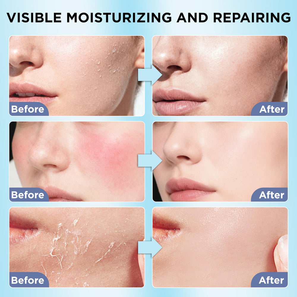 Veakoo application on face showing gentle patting and lightweight hydration benefit