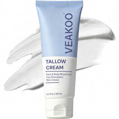 Veakoo tube front view showing unscented tallow moisturizer packaging and clarity of use