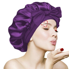 VECIIR bonnet front view showing lavender satin and smooth finish for frizz reduction