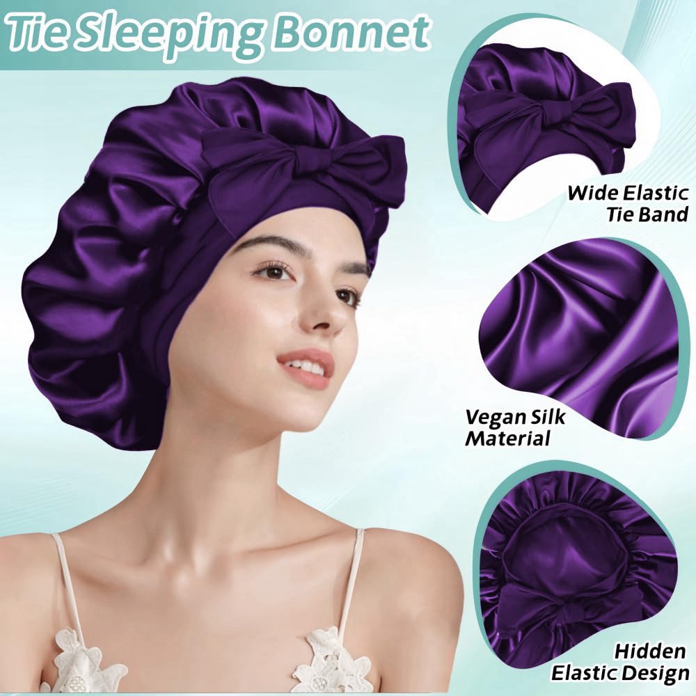 VECIIR bonnet full-coverage on model showing protection for long and voluminous hair