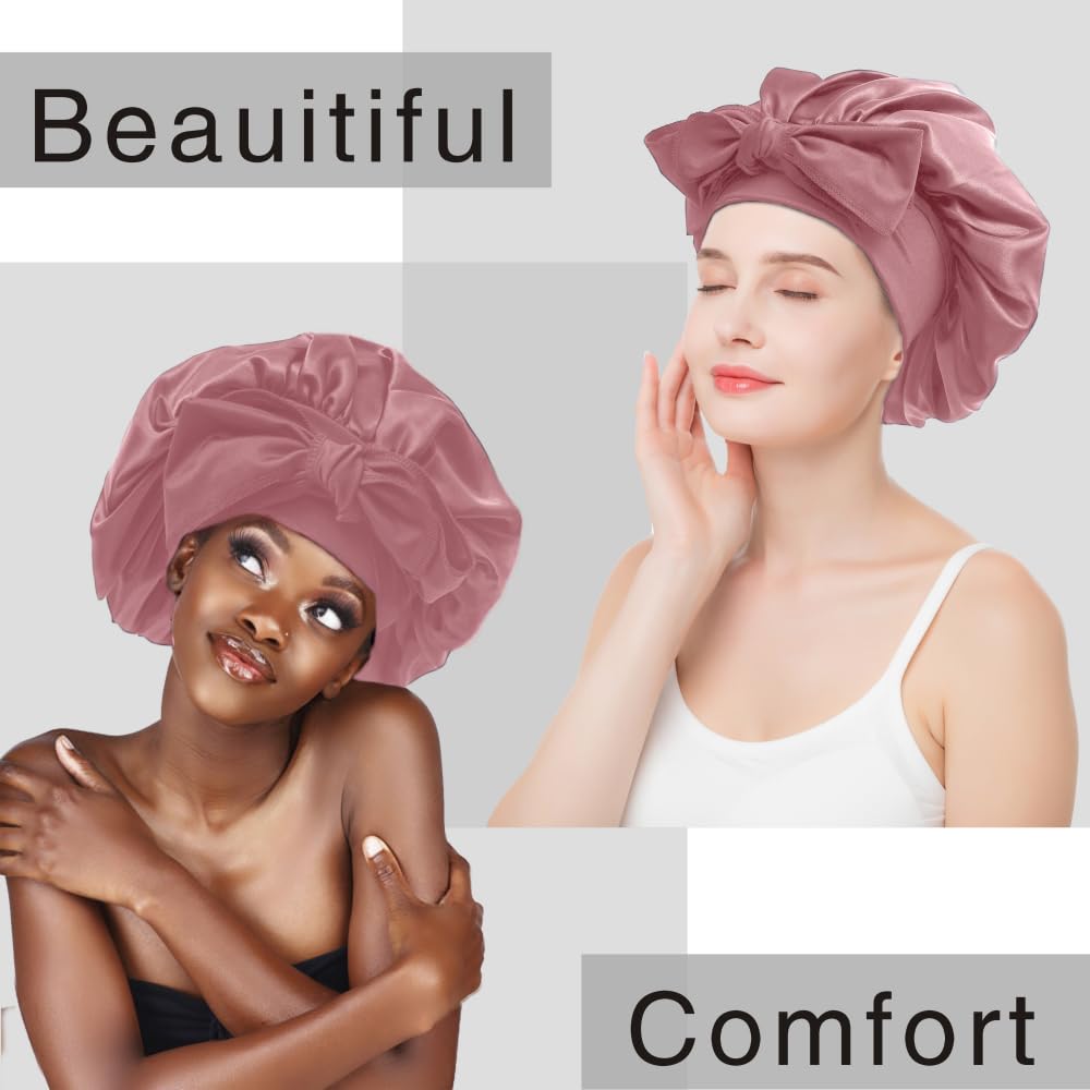 VECIIR bonnet worn by model with curly hair preserving curls