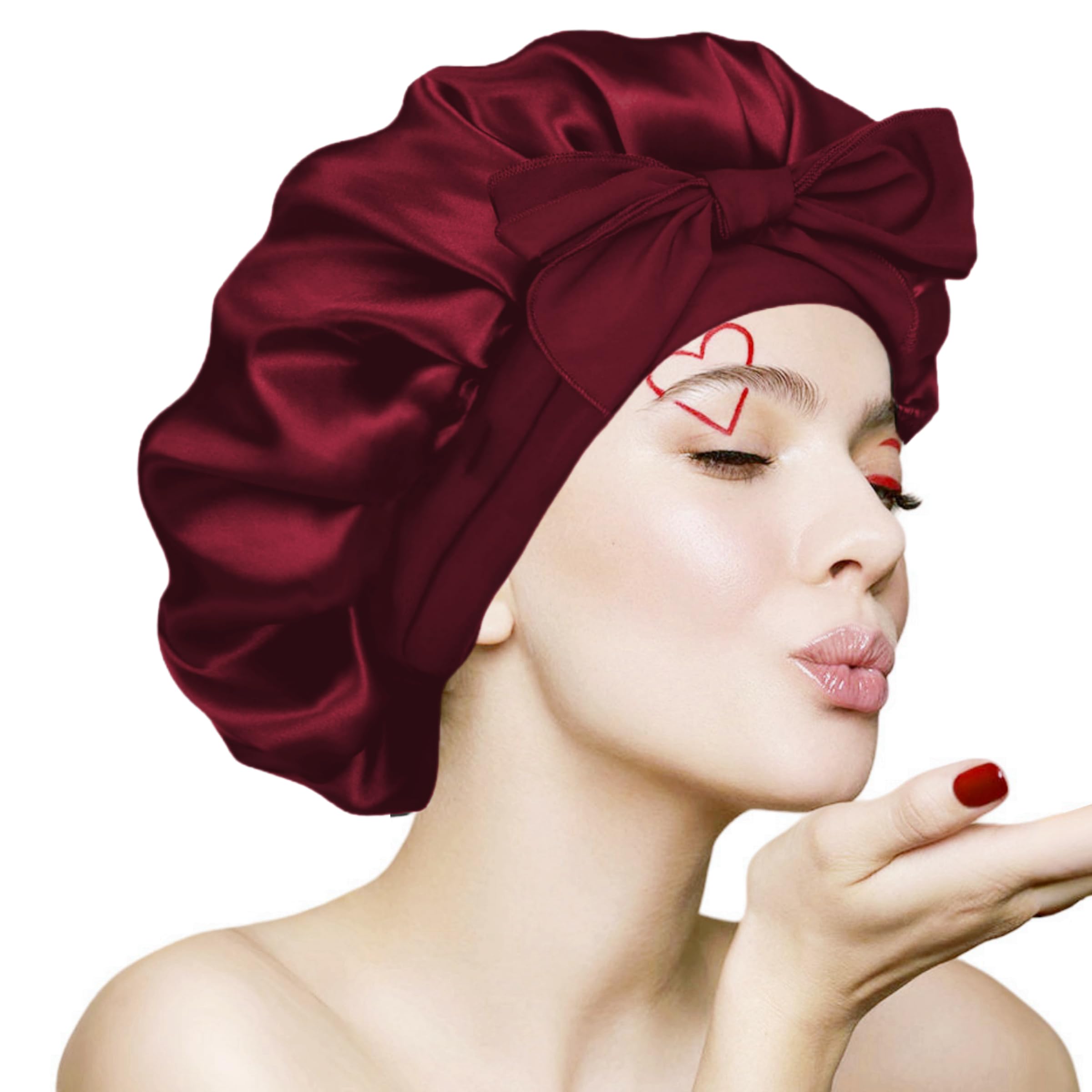 VECIIR front view of large satin bonnet showing full coverage and smooth finish for hair protection