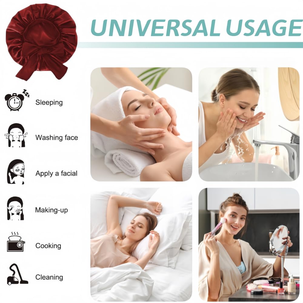 VECIIR lifestyle shot in bathroom mirror illustrating bonnet use during skincare and routines