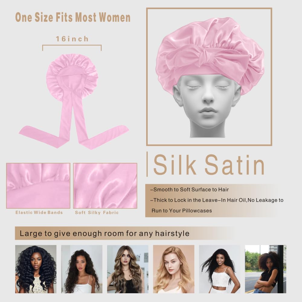 VECIIR model wearing bonnet while sleeping to preserve curls benefit