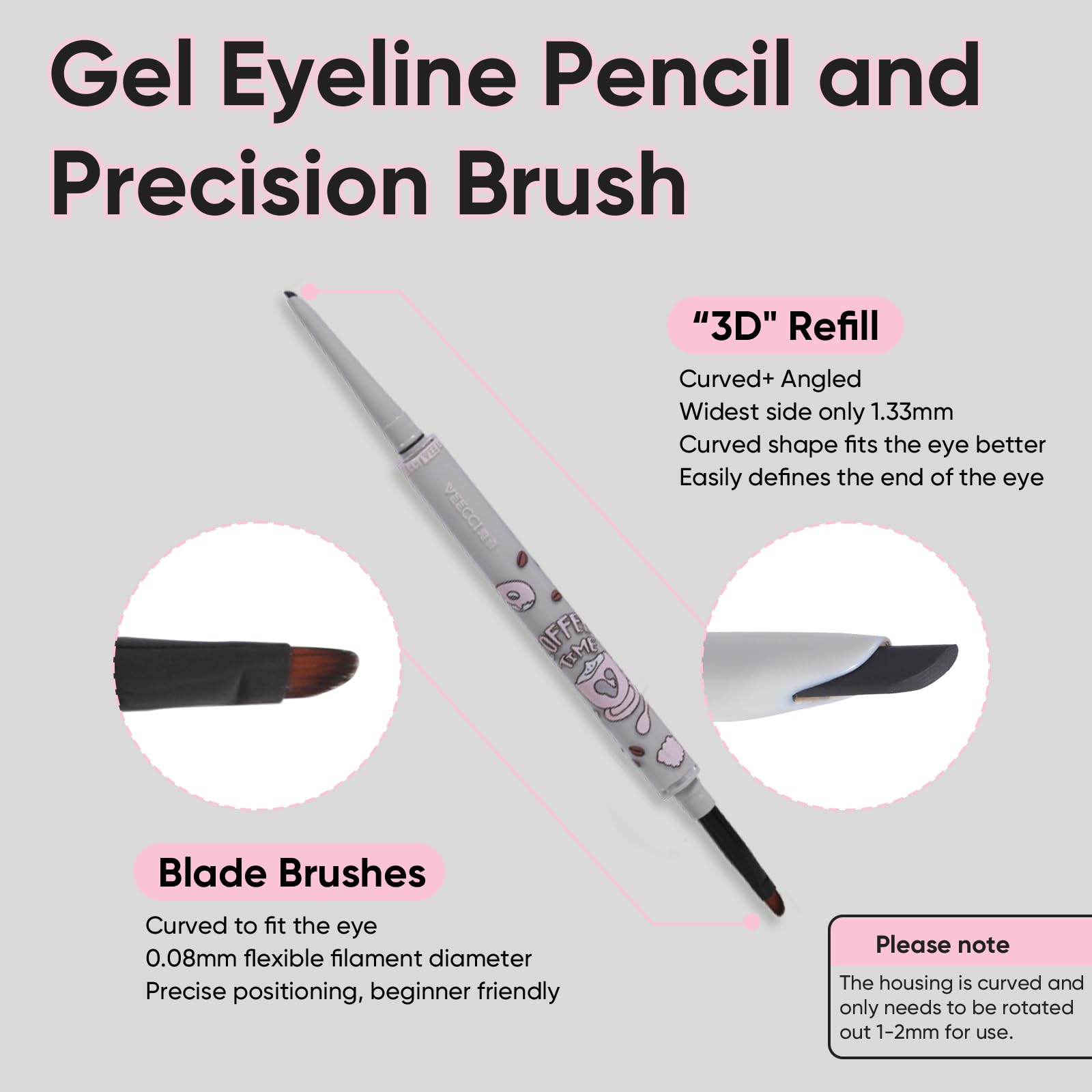 VEECCI built‑in brush detail illustrating blending and sharpening advantage