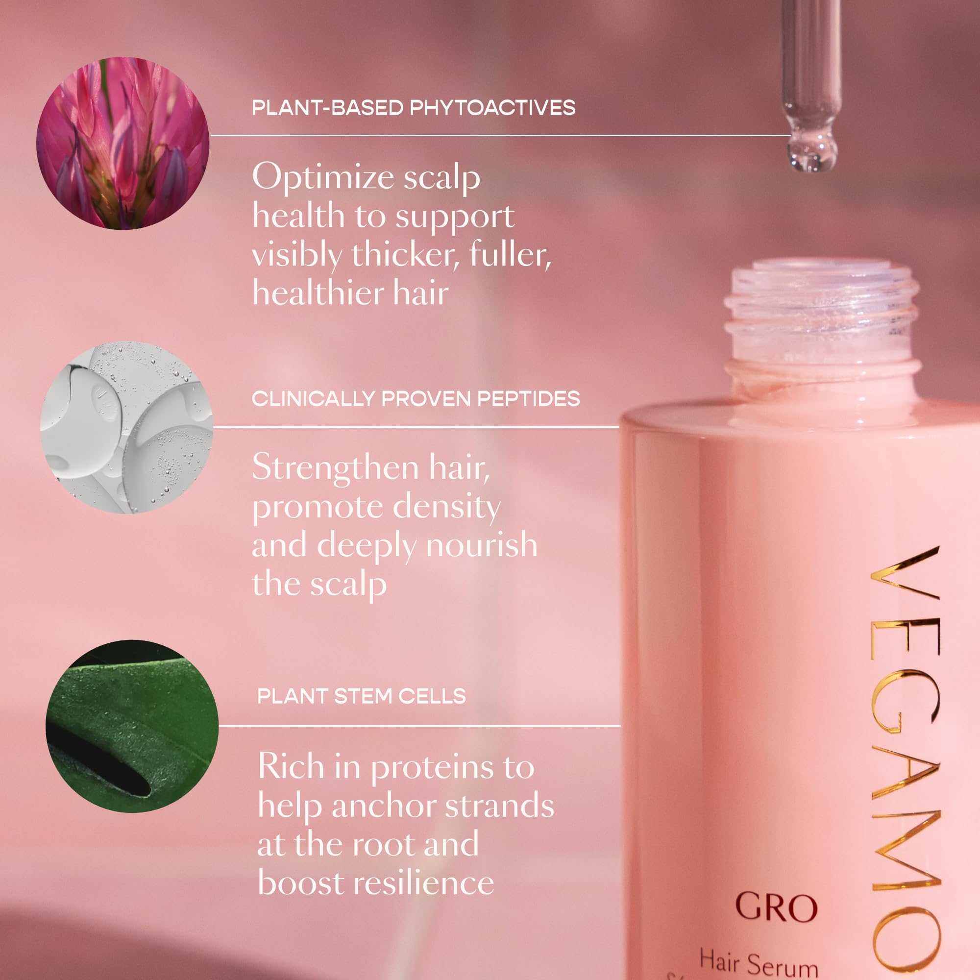 VEGAMOUR ingredients label close-up showcasing plant-based phytoactives