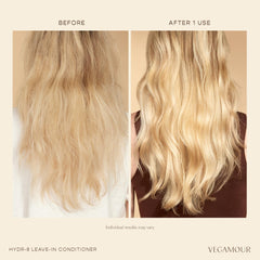 VEGAMOUR product label close-up showing claims and clean formulation benefits