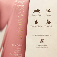 VEGAMOUR bottle next to ruler showing product size and travel-friendly benefit