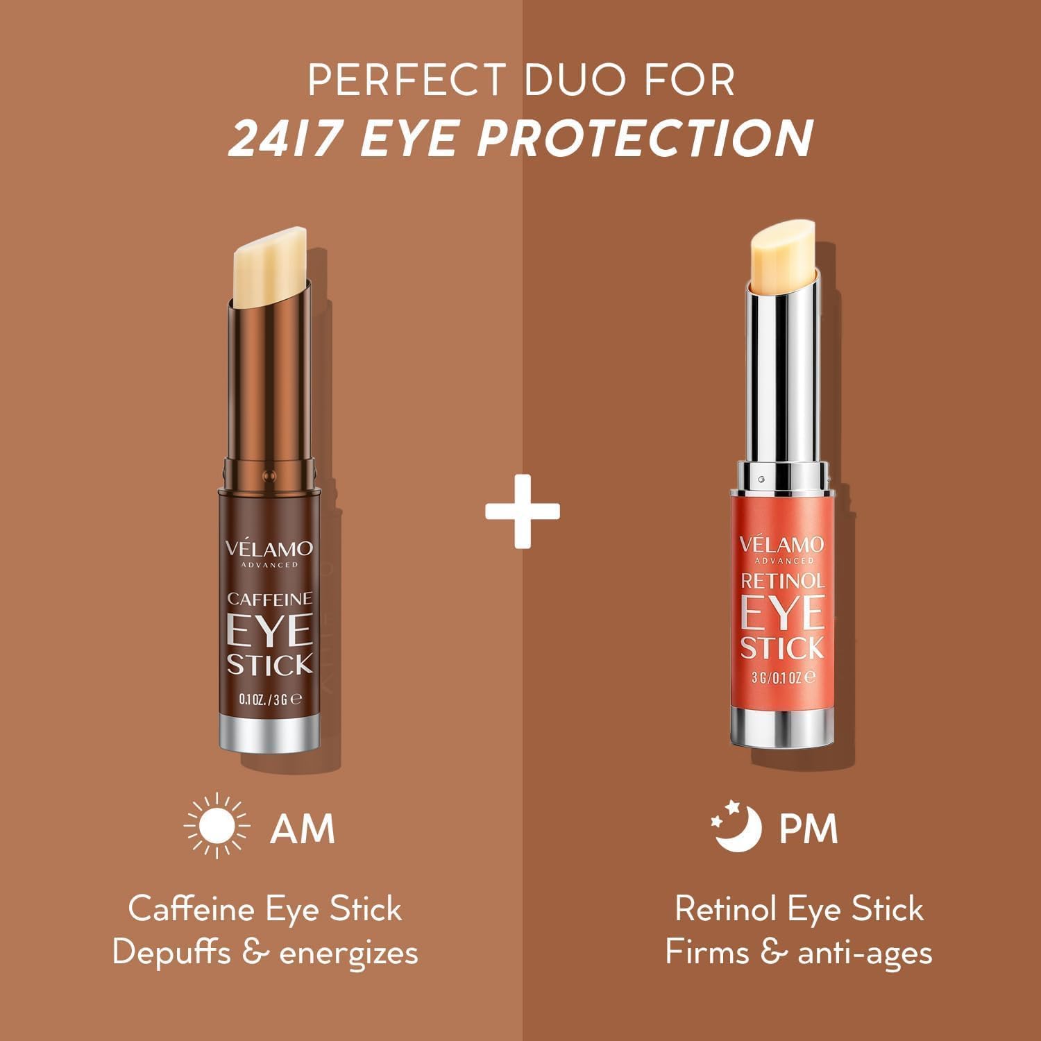 VELAMO ADVANCED applying stick under eye to de-puff and refresh