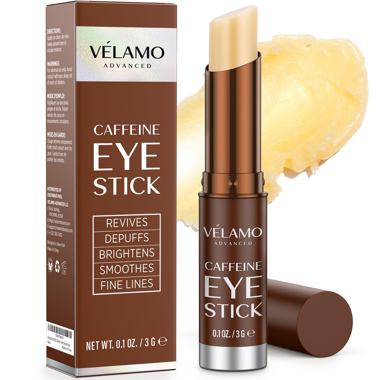 VELAMO ADVANCED front packaging showing compact travel-friendly stick