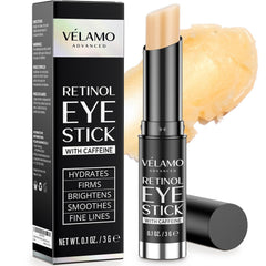 VELAMO ADVANCED front packaging showing compact retinol eye stick and benefits