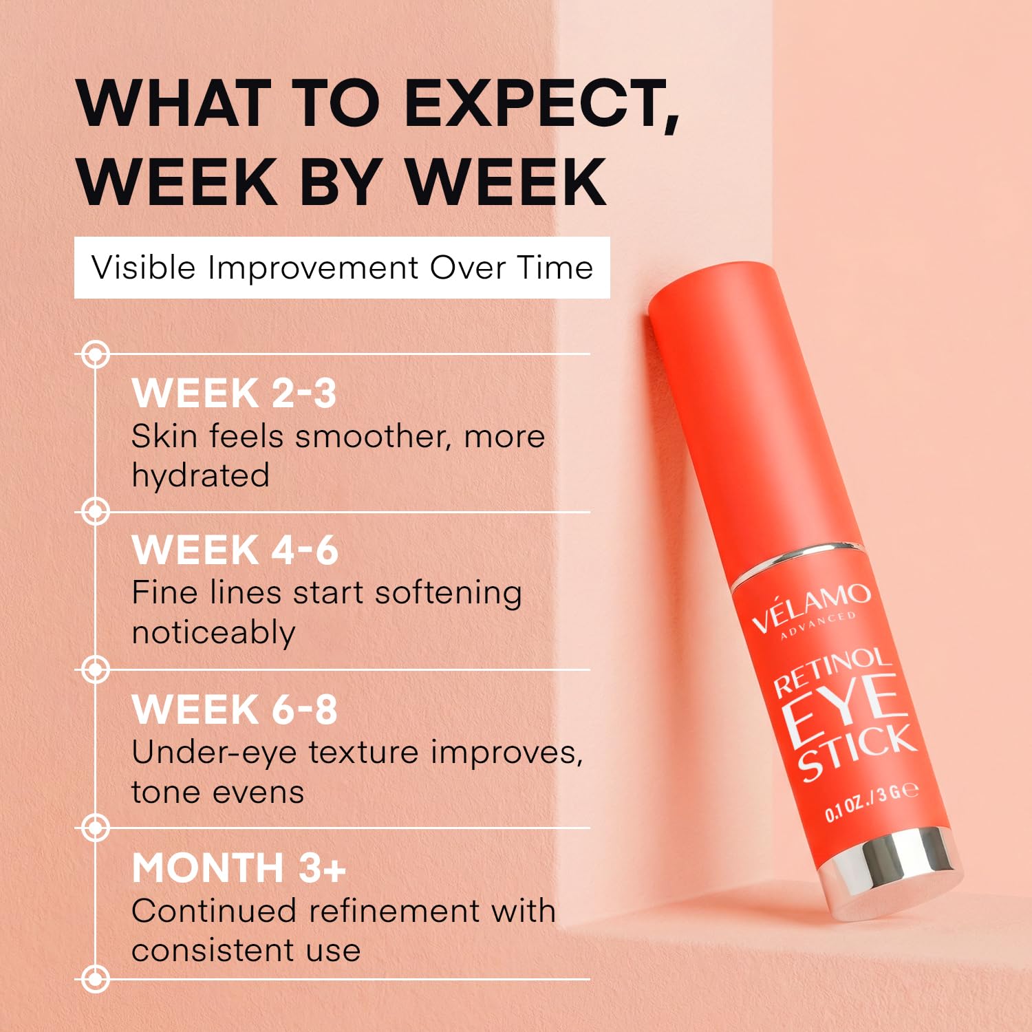 VELAMO ADVANCED eye stick inside travel bag for TSA-compliant routine benefit