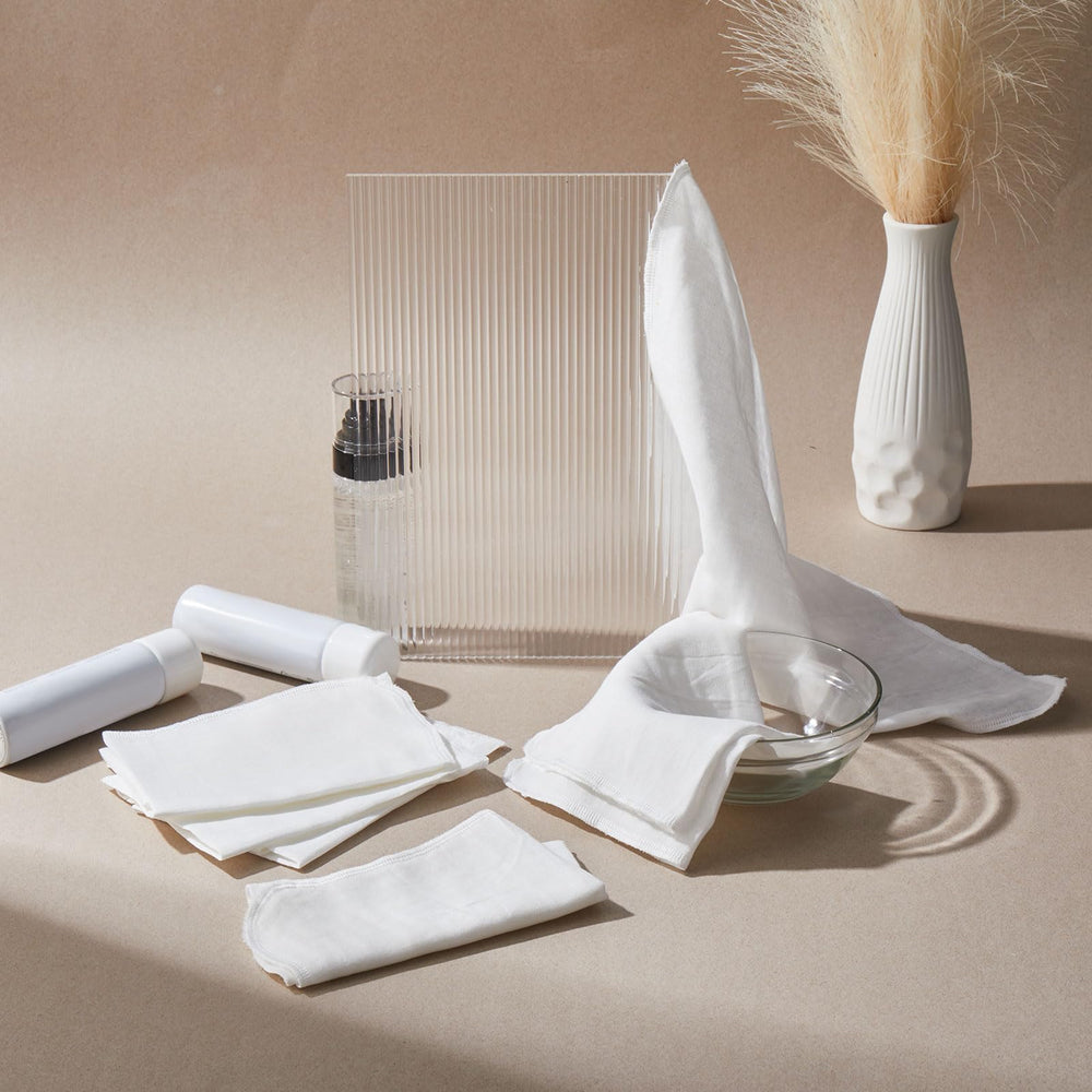 Velmitten cloths in bathroom setup illustrating daily routine convenience and freshness benefit.
