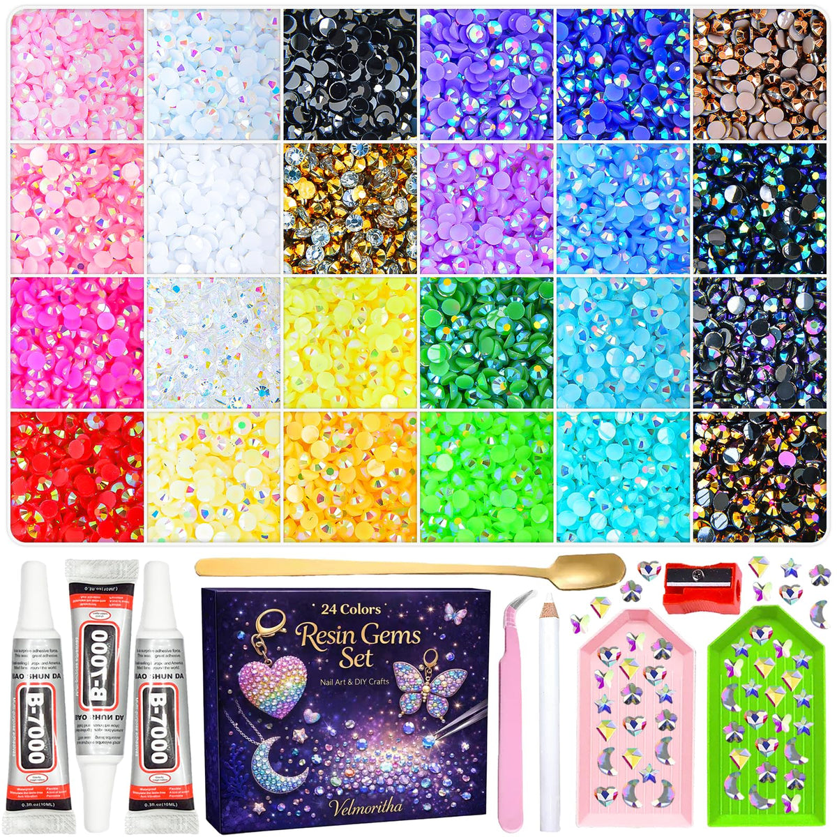 Velmoritha front packaging showing full bedazzling kit and tools for quick start